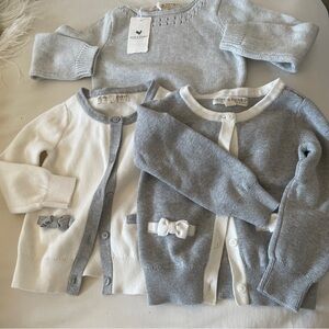 NEW Hope & Henry |Bundle3| Cardigan Sweater Gray Ivory Bow Cotton Girls XXS 2-3